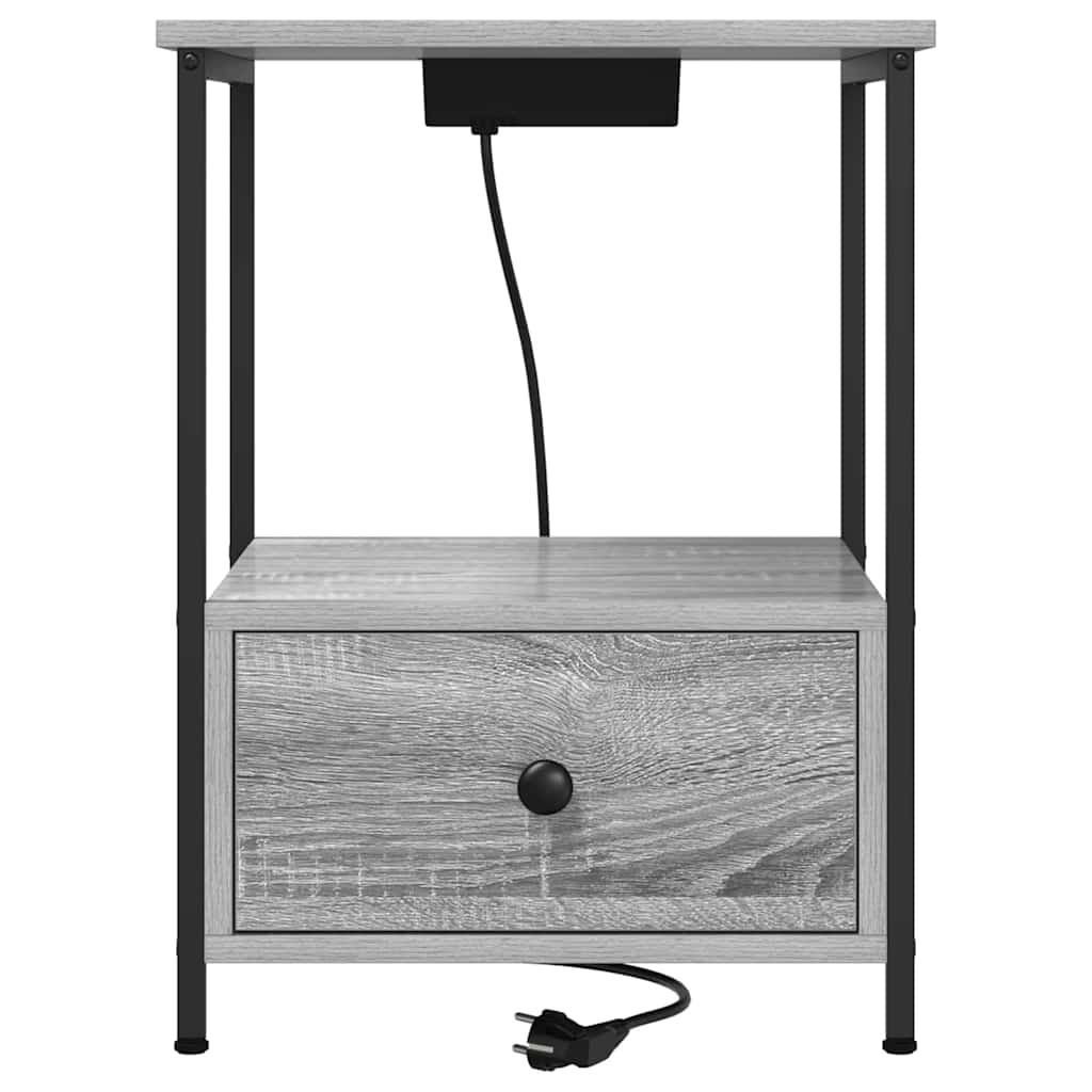 Bedside Cabinet with Charging Station 2 pcs Grey sonoma